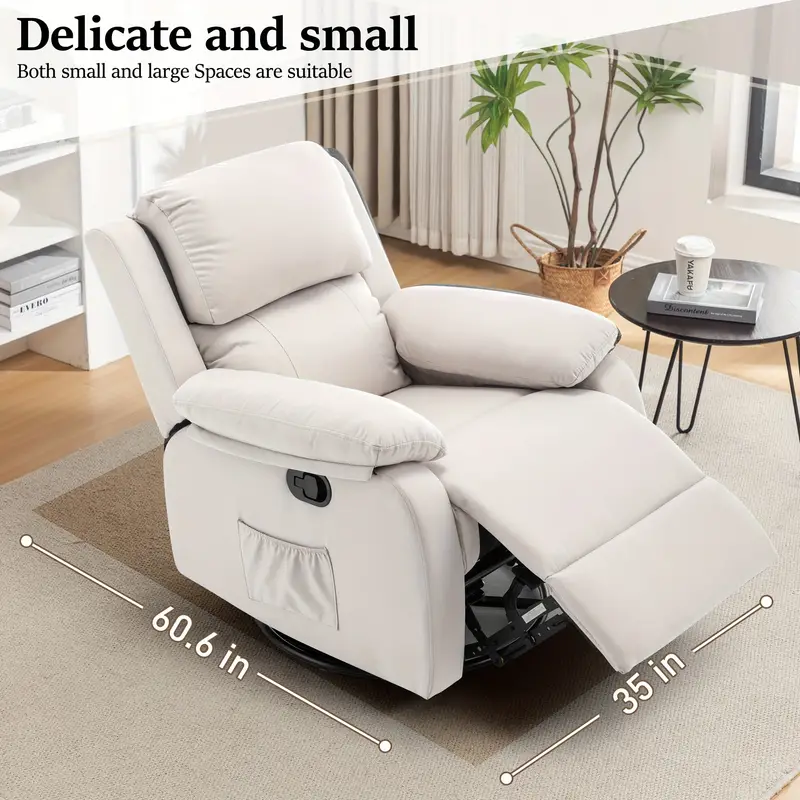Sillón reclinable, mecedora de 360°, mecedora reclinable pequeña      , sillón tapizado con     detalles 2