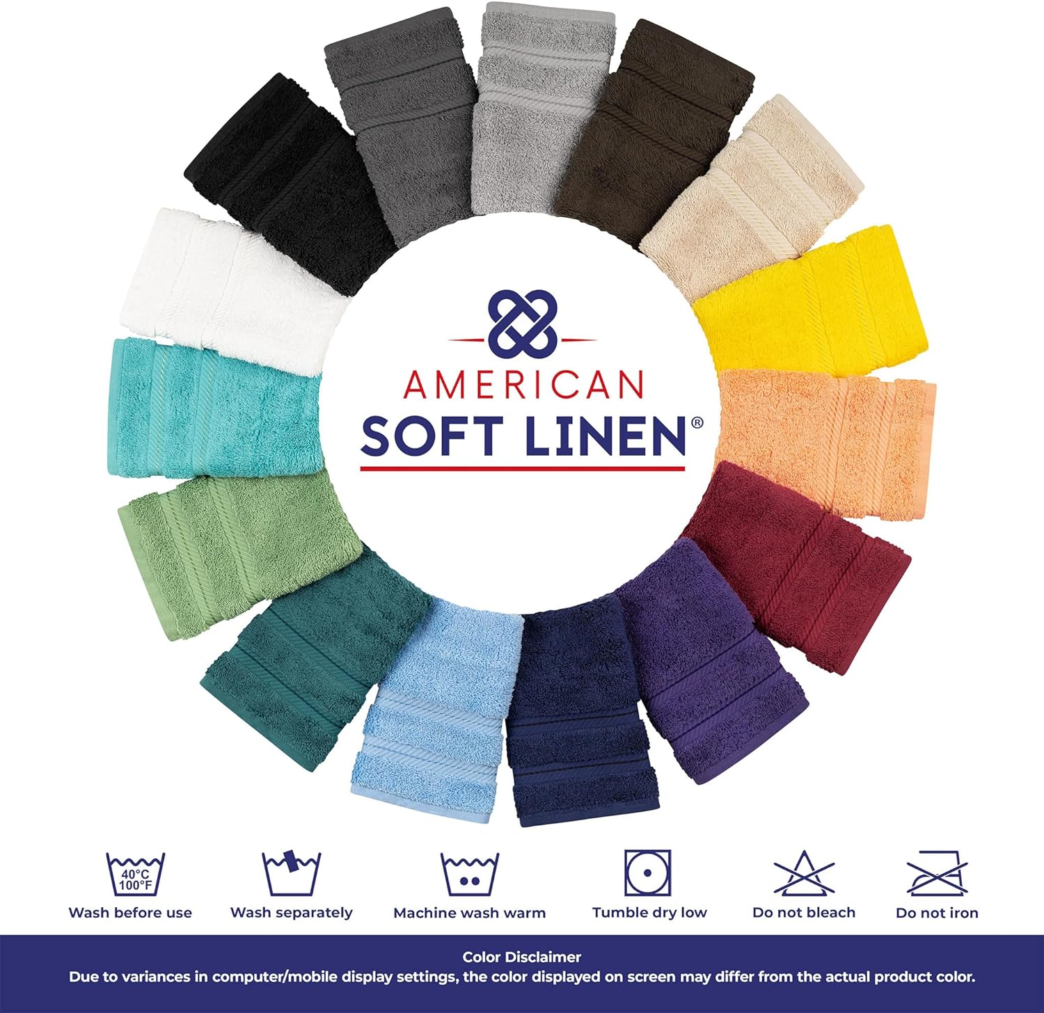 Juego de toallas de lujo American Soft Linen de 6 piezas: 2 toallas de baño, 2 toallas de mano y 2 toallitas, 100 % algodón turco, color gris claro.