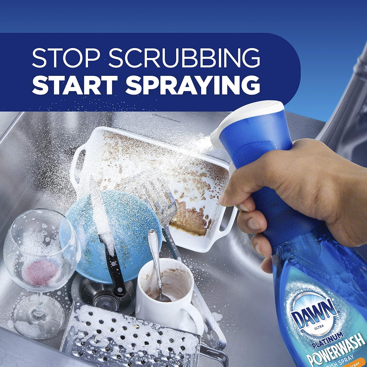 Aerosol lavavajillas Dawn Platinum Powerwash, jabón lavavajillas, aroma fresco, paquete de 1 pulverización (16 oz) + 3 repuestos (16 oz cada uno)