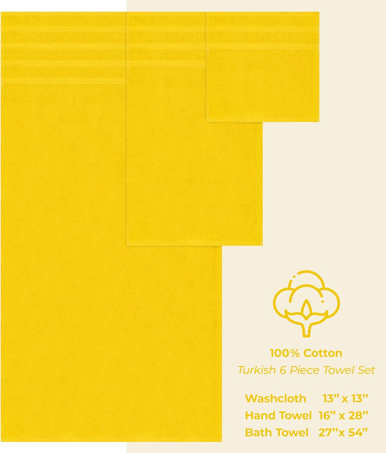 Juego de toallas de lujo American Soft Linen de 6 piezas: 2 toallas de baño, 2 toallas de mano y 2 toallitas, 100 % algodón turco, color gris claro.