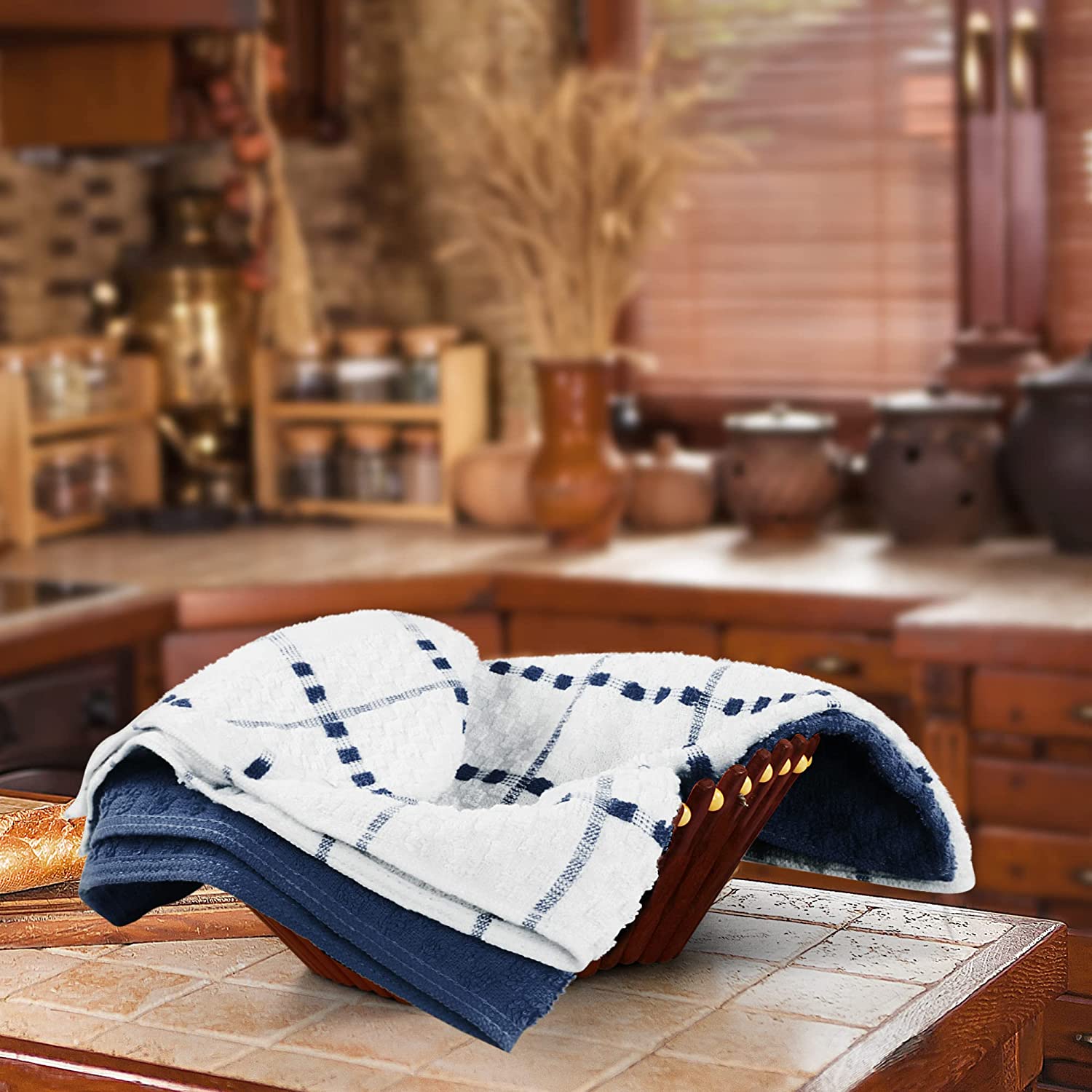 Toallas de cocina (paquete de 12), 15 x 25 pulgadas, 100 % algodón hilado en anillos, súper suaves y absorbentes, juego de toallas de cocina, paños de cocina y toallas de bar (negro)