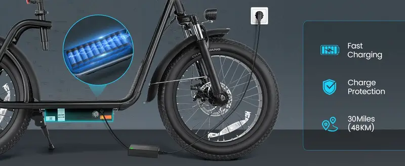 Patinete el&eacute;ctrico   adultos con asiento y  , neum&aacute;ticos de 20    , bater&iacute;a de 48V 500Wh, autonom&iacute;a de   30   y 20 MPH, con asiento y  ,   LCD,     de 300  , patinete el&eacute;ctrico plegable   desplazamientos. detalles 5