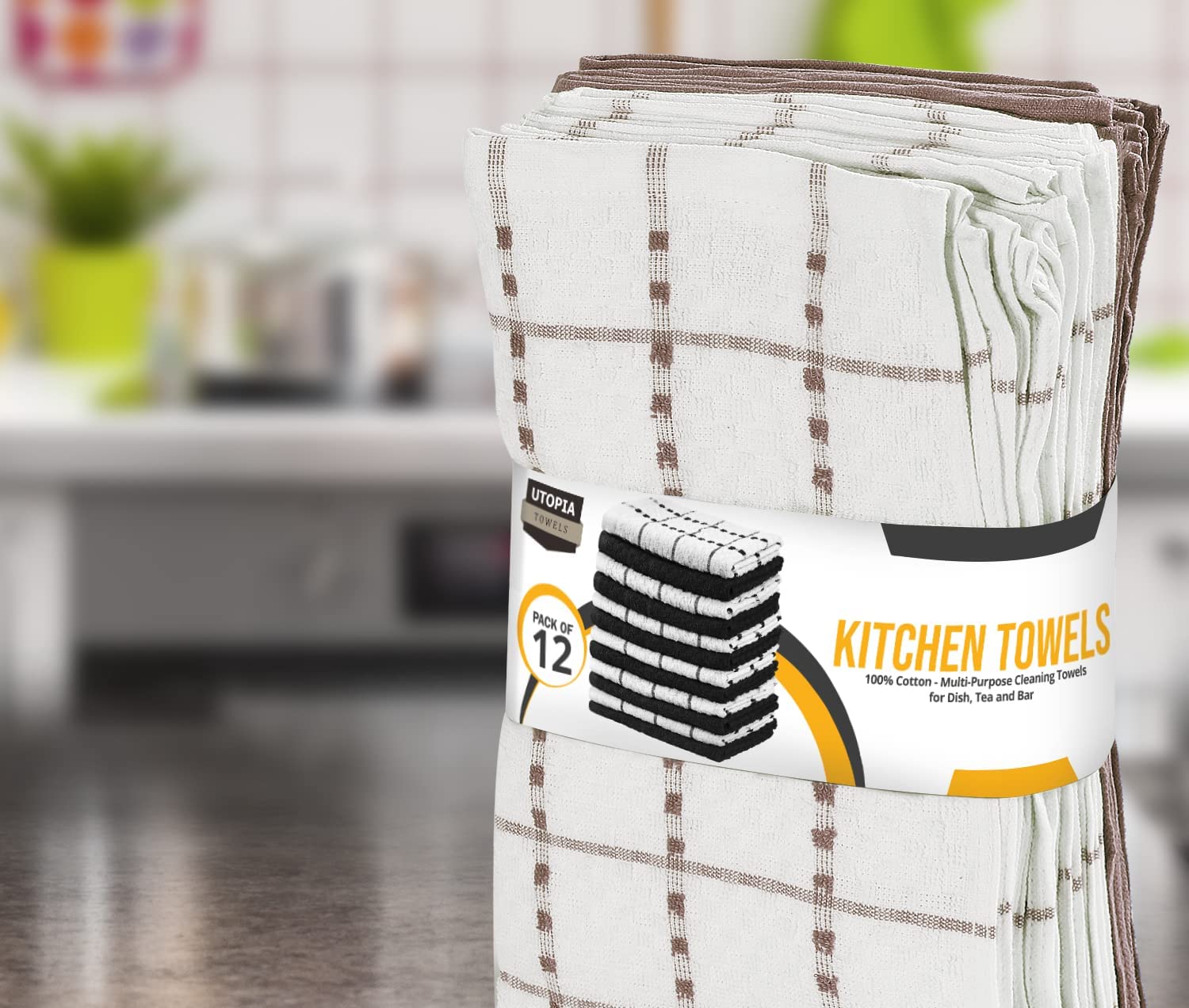 Toallas de cocina (paquete de 12), 15 x 25 pulgadas, 100 % algodón hilado en anillos, súper suaves y absorbentes, juego de toallas de cocina, paños de cocina y toallas de bar (negro)