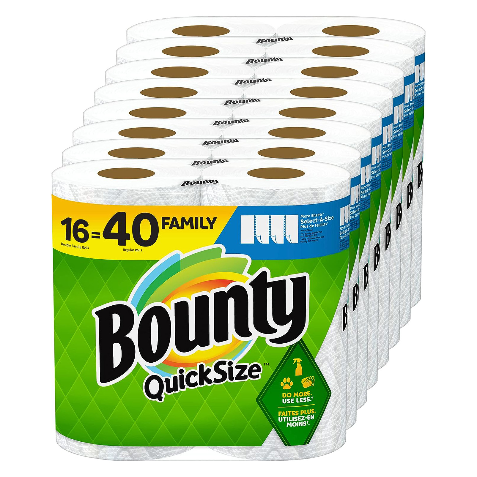 Toallas de papel Bounty Quick Size, blancas, 8 rollos familiares = 20 rollos regulares