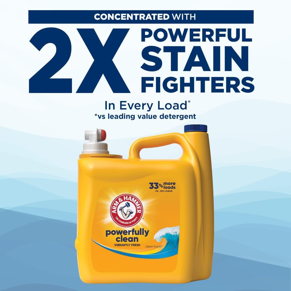 Detergente líquido para ropa Arm & Hammer Clean Burst, 170 cargas, 170 onzas líquidas