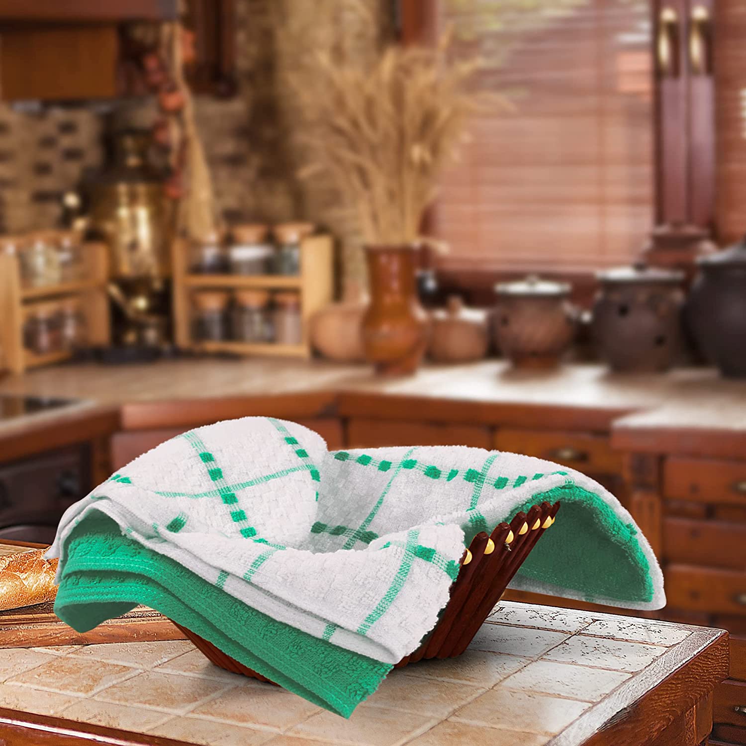 Toallas de cocina (paquete de 12), 15 x 25 pulgadas, 100 % algodón hilado en anillos, súper suaves y absorbentes, juego de toallas de cocina, paños de cocina y toallas de bar (negro)