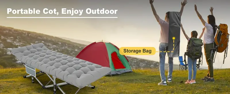 Cama plegable para acampar con colchón, catres para dormir para adultos, cama portátil para acampar con bolsa de transporte, gris de alta resistencia detalles 9