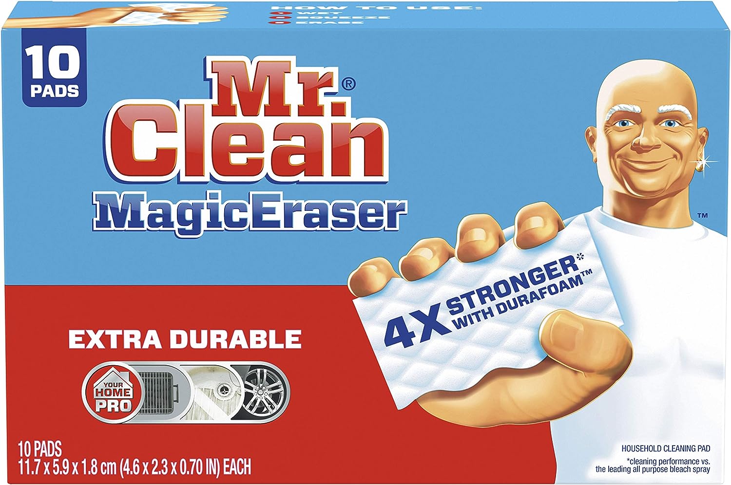 Borrador mágico Mr. Clean, extra duradero, limpiador de zapatos, baño y ducha, almohadillas de limpieza con espuma Durafoam, 10 unidades