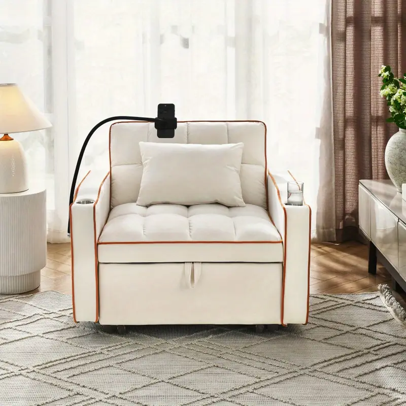 Sofá con reclinable, extraíble ajustable, sofá plegable con múltiples bolsillos , dormitorio, pequeño, sofá 3 en 1 detalles 5