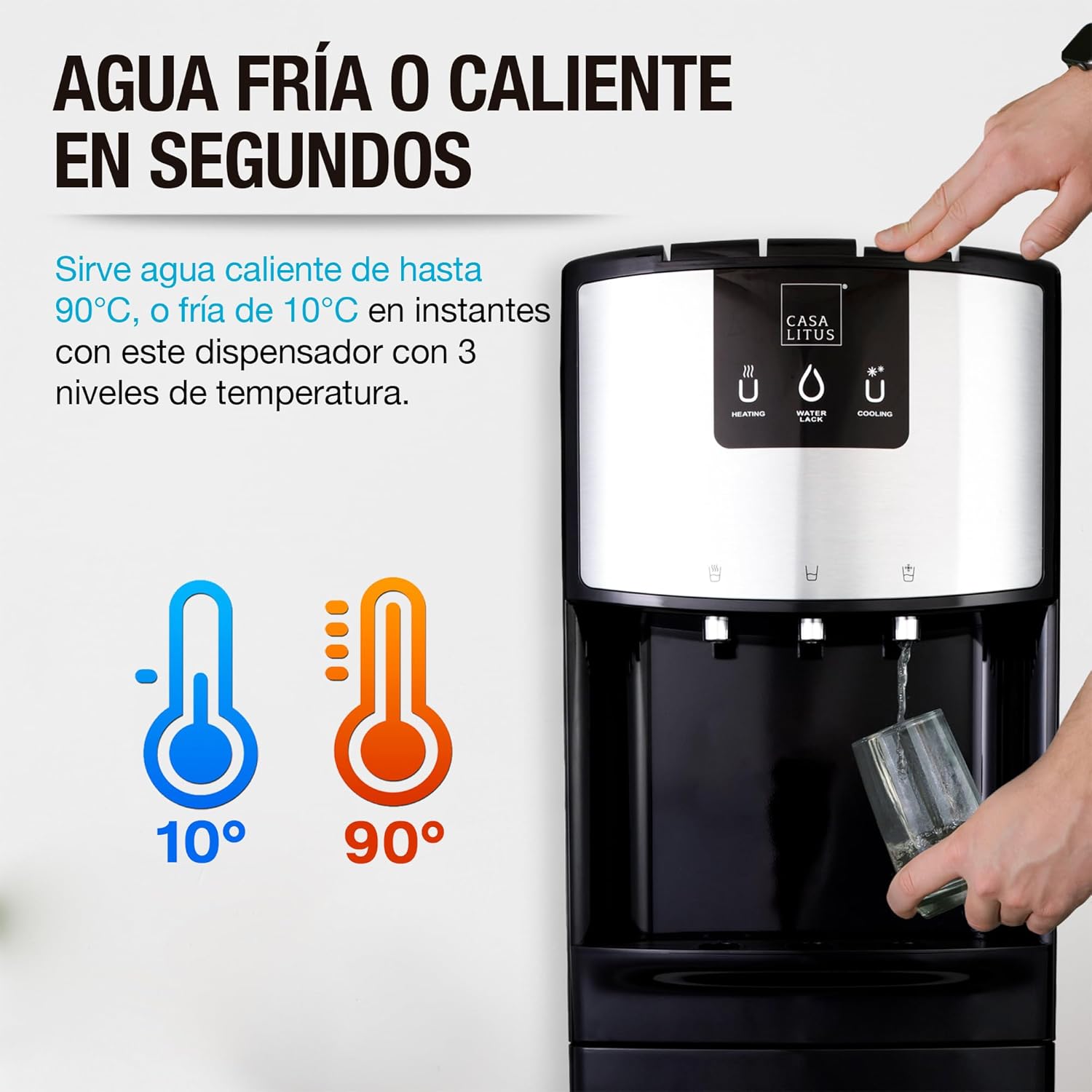 CASA LITUS Dispensador de Agua de Garrafón Oculto, Despachador Eléctrico de Agua Caliente y Fría Compatible con Garrafones de 20 y 11 Litros, 3 Temperaturas: Agua Hirviendo, Helada o Templada