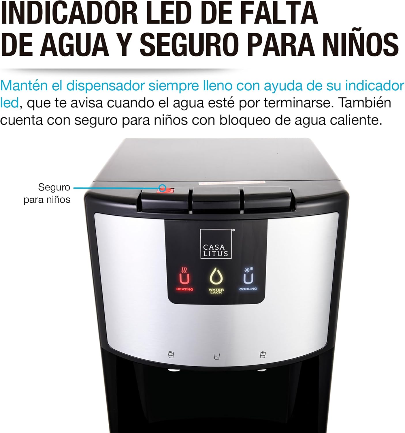 CASA LITUS Dispensador de Agua de Garrafón Oculto, Despachador Eléctrico de Agua Caliente y Fría Compatible con Garrafones de 20 y 11 Litros, 3 Temperaturas: Agua Hirviendo, Helada o Templada