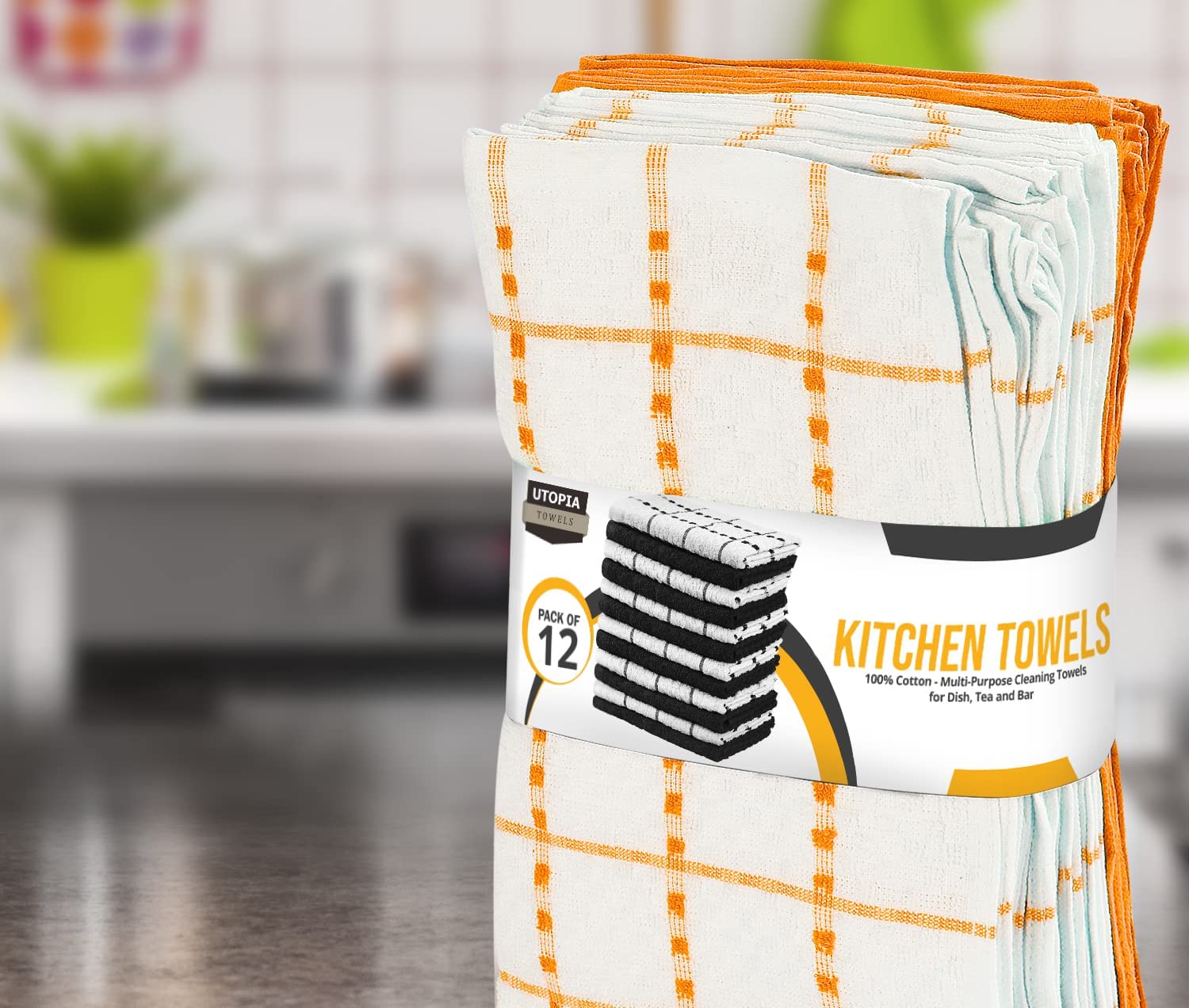 Toallas de cocina (paquete de 12), 15 x 25 pulgadas, 100 % algodón hilado en anillos, súper suaves y absorbentes, juego de toallas de cocina, paños de cocina y toallas de bar (negro)