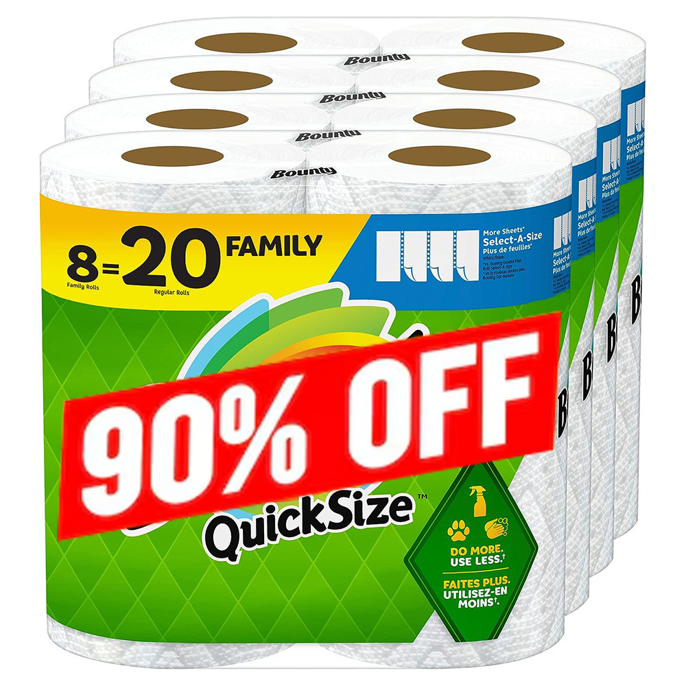 Toallas de papel Bounty Quick Size, blancas, 8 rollos familiares = 20 rollos regulares