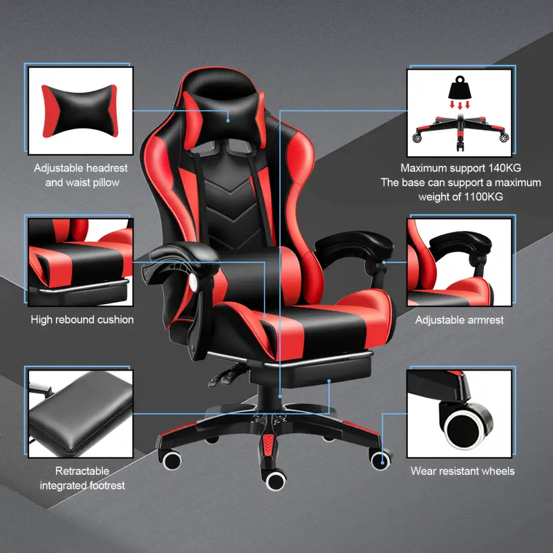 Silla de juego Black-Pink, Black-White, Black-Gray, Black-Red, silla de juego para adultos, silla de ordenador ergonómica para adolescentes, silla de   de carreras con soporte lumbar. detalles 4