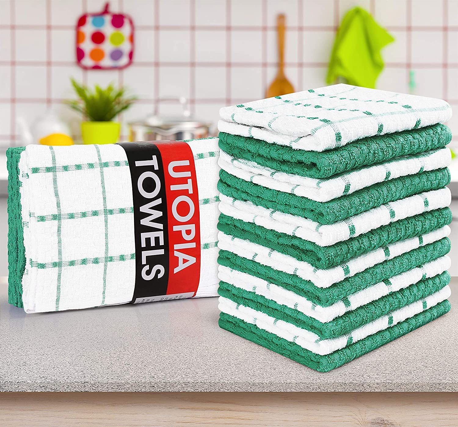 Toallas de cocina (paquete de 12), 15 x 25 pulgadas, 100 % algodón hilado en anillos, súper suaves y absorbentes, juego de toallas de cocina, paños de cocina y toallas de bar (negro)