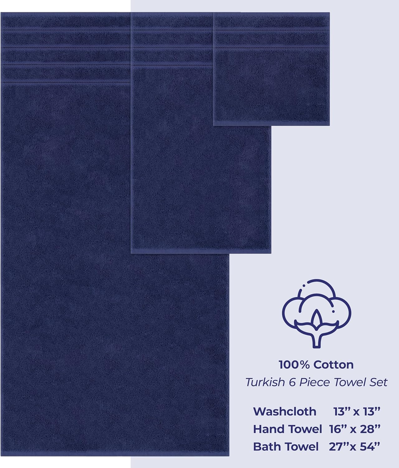 Juego de toallas de lujo American Soft Linen de 6 piezas: 2 toallas de baño, 2 toallas de mano y 2 toallitas, 100 % algodón turco, color gris claro.