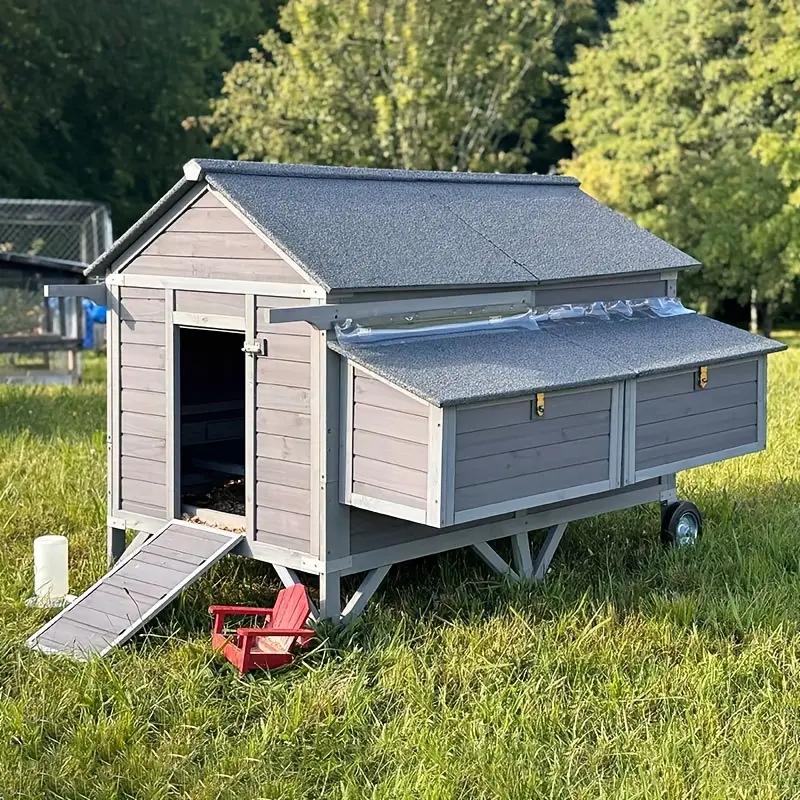 Gallinero móvil de madera con caja nido, jaula para aves de corral mejorada con marco de hierro resistente, duradero e impermeable. detalles 5