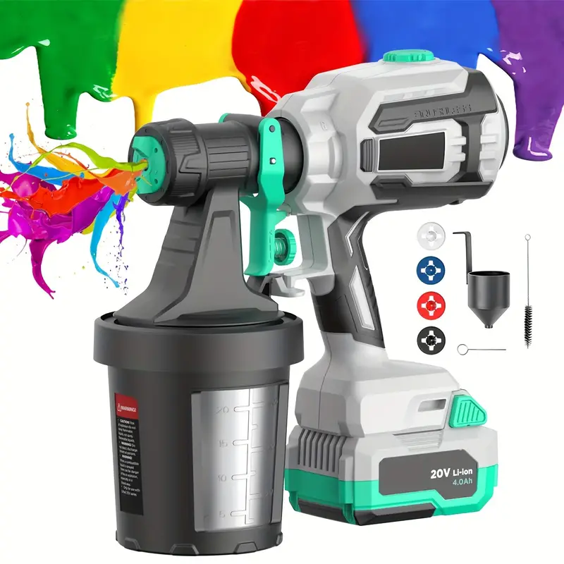 20v paint sprayer with brushless motor airless paint sprayer paint sprayer for house painting cordless paint sprayer spray paint gun with 4 0 ah battery charger 4 nozzles 800ml container for home interior exterior car deck fence furniture details 3