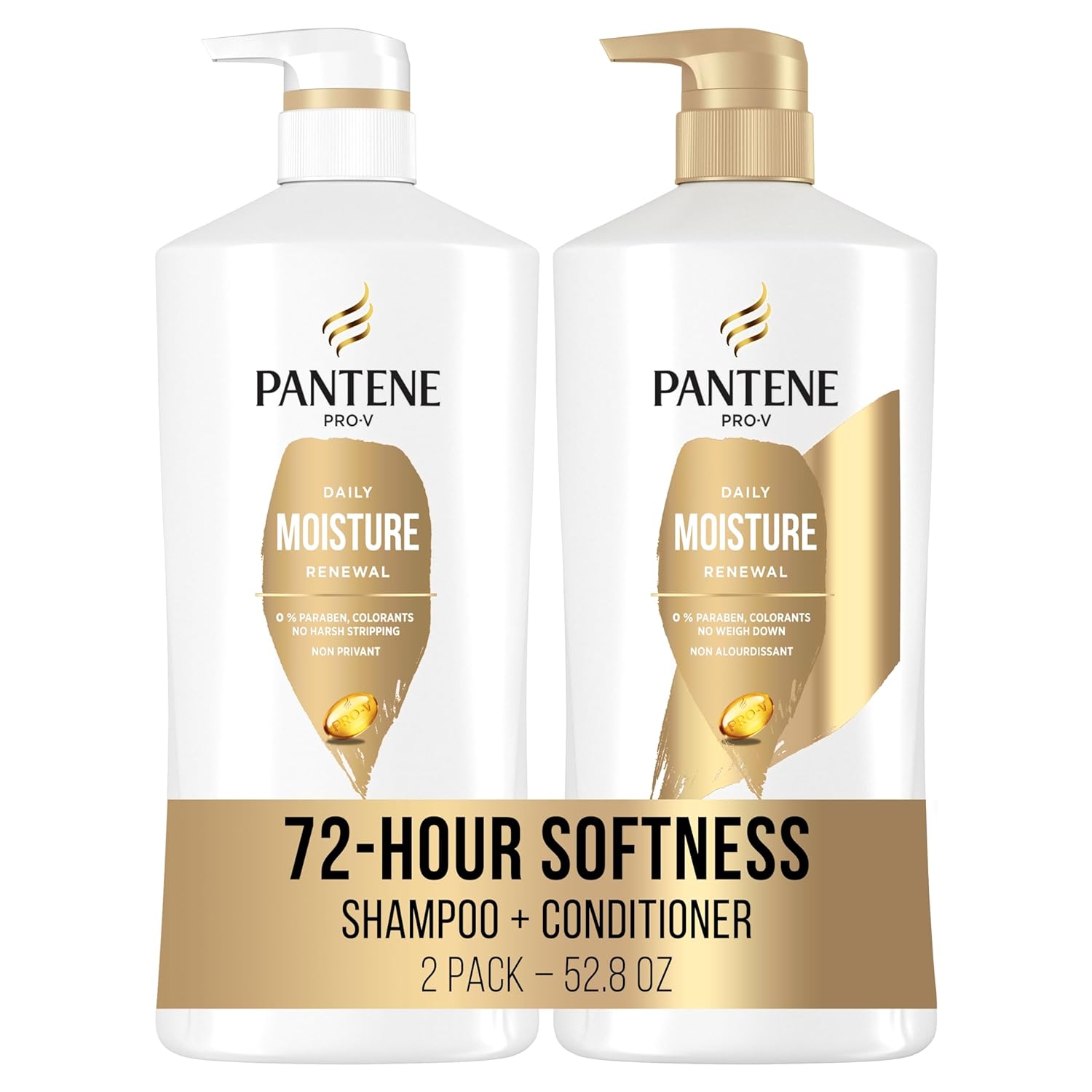 Set de champú y acondicionador Pantene, tratamiento capilar hidratante diario con nutrientes Pro-V para cabello seco y teñido, hidratación y nutrición duraderas, 27.7 onzas líquidas cada uno, paquete de 2