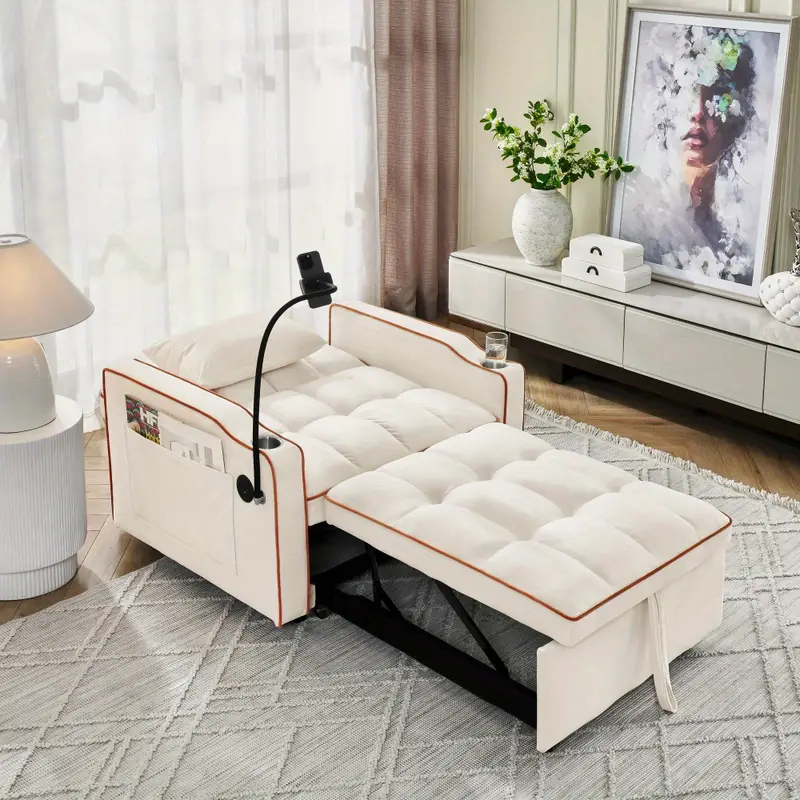 Sofá con reclinable, extraíble ajustable, sofá plegable con múltiples bolsillos , dormitorio, pequeño, sofá 3 en 1 detalles 4