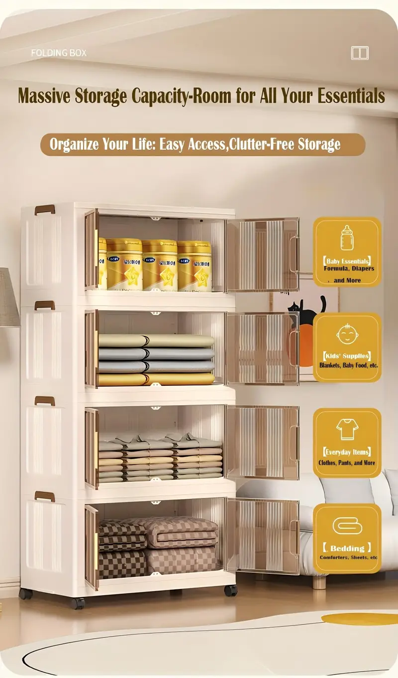 5 Contenedores de almacenamiento de plástico de 5 niveles con tapas - Gabinete de almacenamiento extragrande de 29.2 de ancho, contenedores apilables plegables con ruedas, sistema organizador plegable para armario, baño, hogar, oficina, dormitorio detalles 7