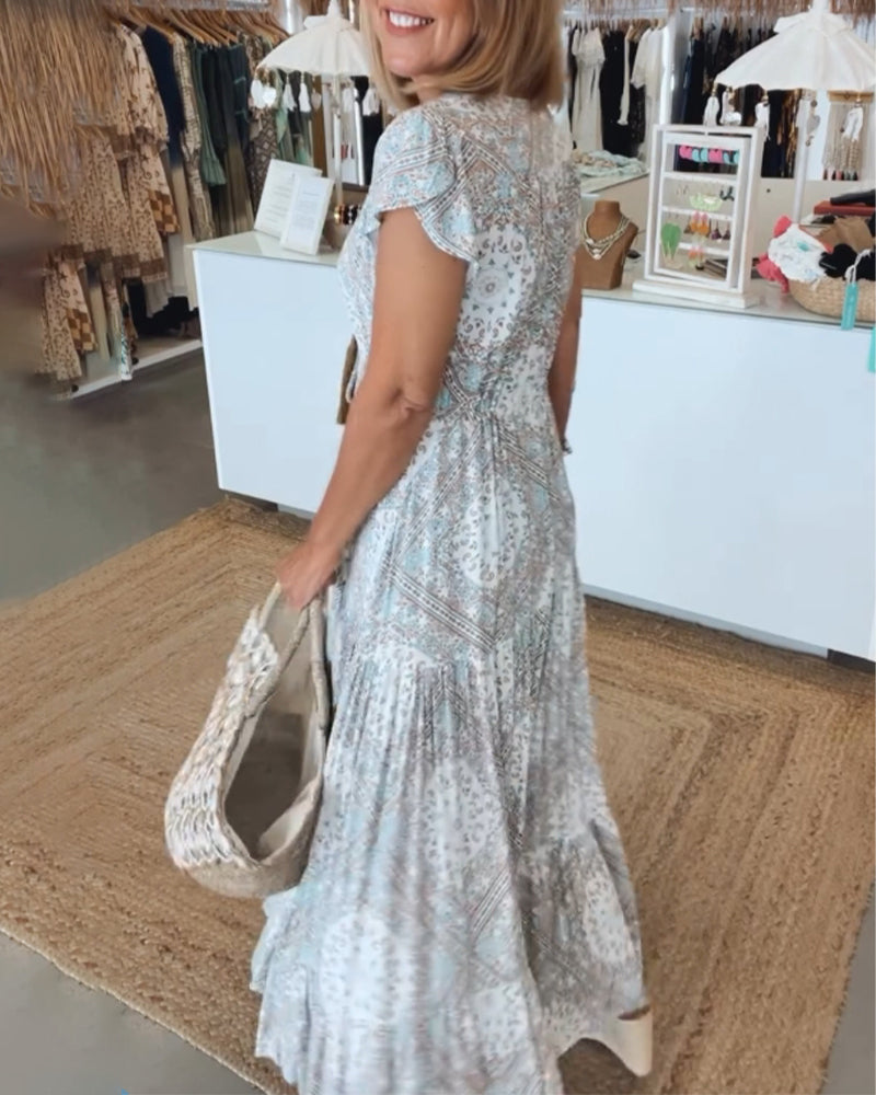 Vestido de fiesta con cuello en V y abertura