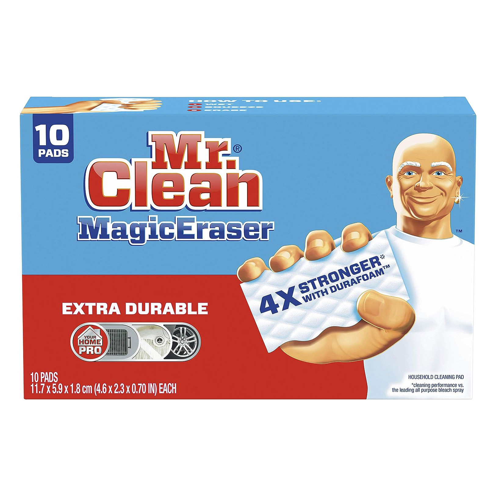 Borrador mágico Mr. Clean, extra duradero, limpiador de zapatos, baño y ducha, almohadillas de limpieza con espuma Durafoam, 10 unidades