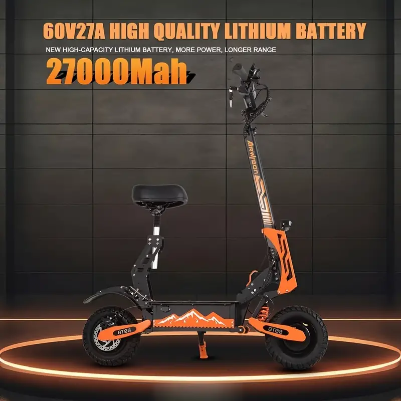 Scooter Eléctrico para Adultos, Doble Motor con Potencia Promedio de 750W, Batería de 60V 27AH de Alto Alcance, Velocidad Promedio de 20MPH, Neumáticos Todoterreno de 11 Pulgadas, Scooter Deportivo Plegable con Asiento detalles 0