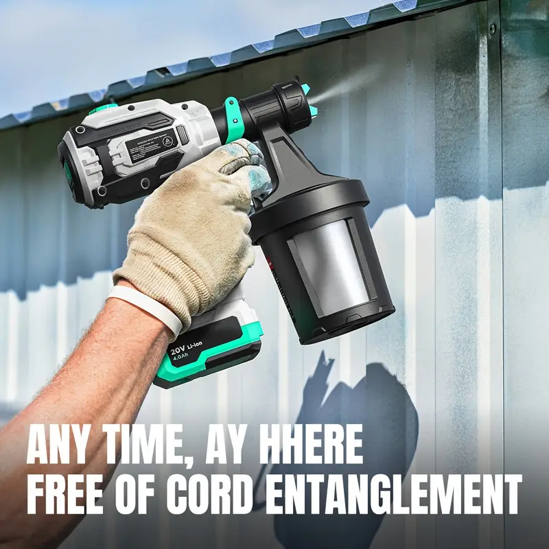 20v paint sprayer with brushless motor airless paint sprayer paint sprayer for house painting cordless paint sprayer spray paint gun with 4 0 ah battery charger 4 nozzles 800ml container for home interior exterior car deck fence furniture details 1