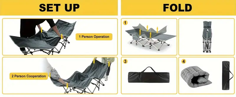 Cama plegable para acampar con colchón, catres para dormir para adultos, cama portátil para acampar con bolsa de transporte, gris de alta resistencia detalles 8