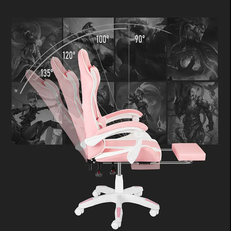 Silla de juego Black-Pink, Black-White, Black-Gray, Black-Red, silla de juego para adultos, silla de ordenador ergonómica para adolescentes, silla de   de carreras con soporte lumbar. detalles 5
