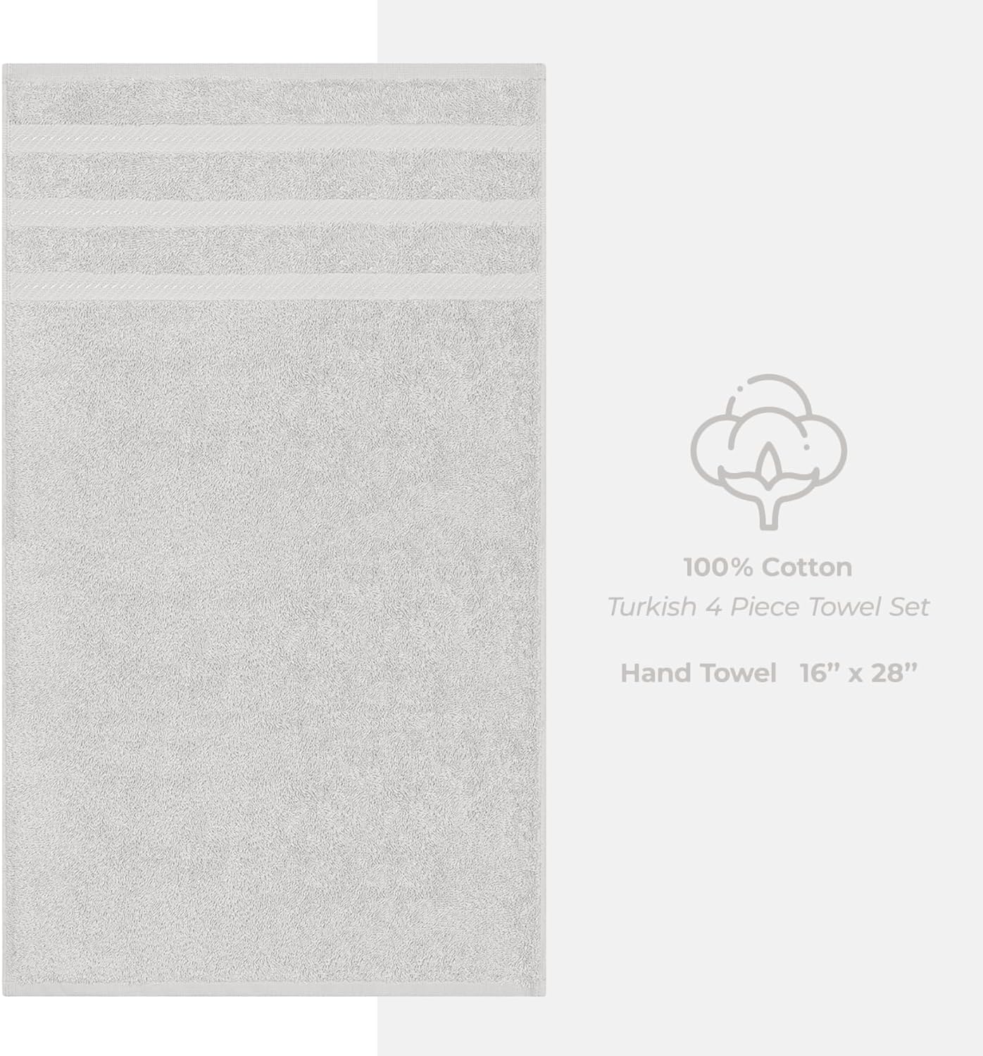 Juego de toallas de lujo American Soft Linen de 6 piezas: 2 toallas de baño, 2 toallas de mano y 2 toallitas, 100 % algodón turco, color gris claro.