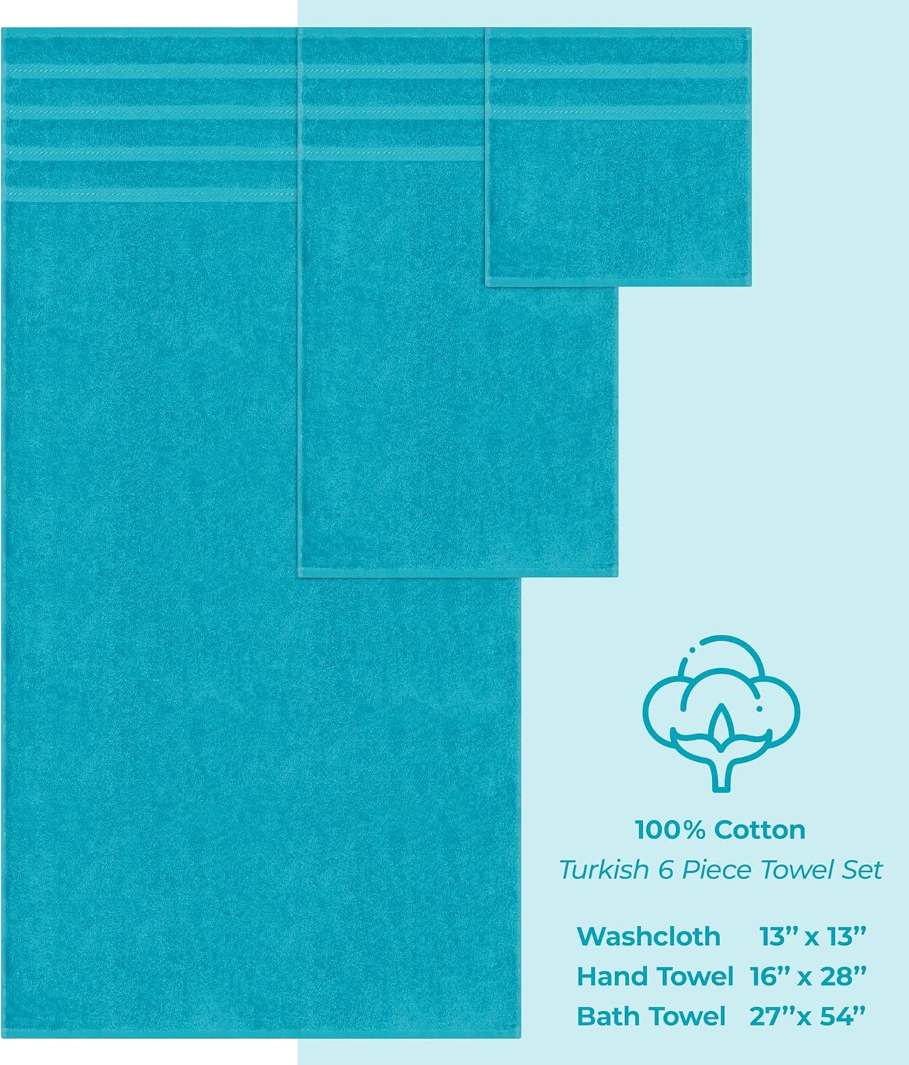 Juego de toallas de lujo American Soft Linen de 6 piezas: 2 toallas de baño, 2 toallas de mano y 2 toallitas, 100 % algodón turco, color gris claro.