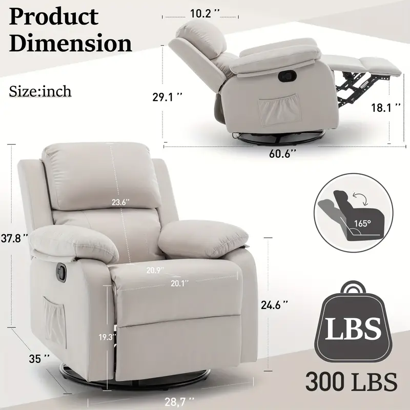 Sillón reclinable, mecedora de 360°, mecedora reclinable pequeña      , sillón tapizado con     detalles 1