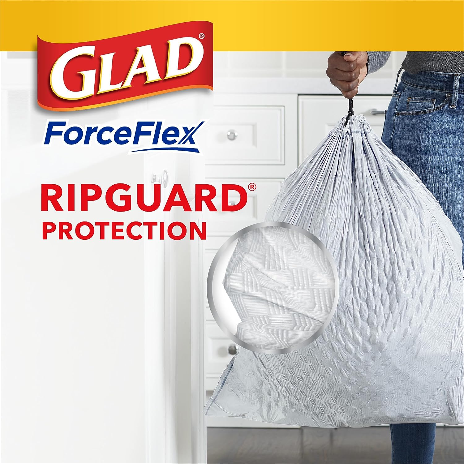 Glad Protection Series Force Flex - Protector de olores con cordón Gain Original, 13 galones, 1/110 unidades