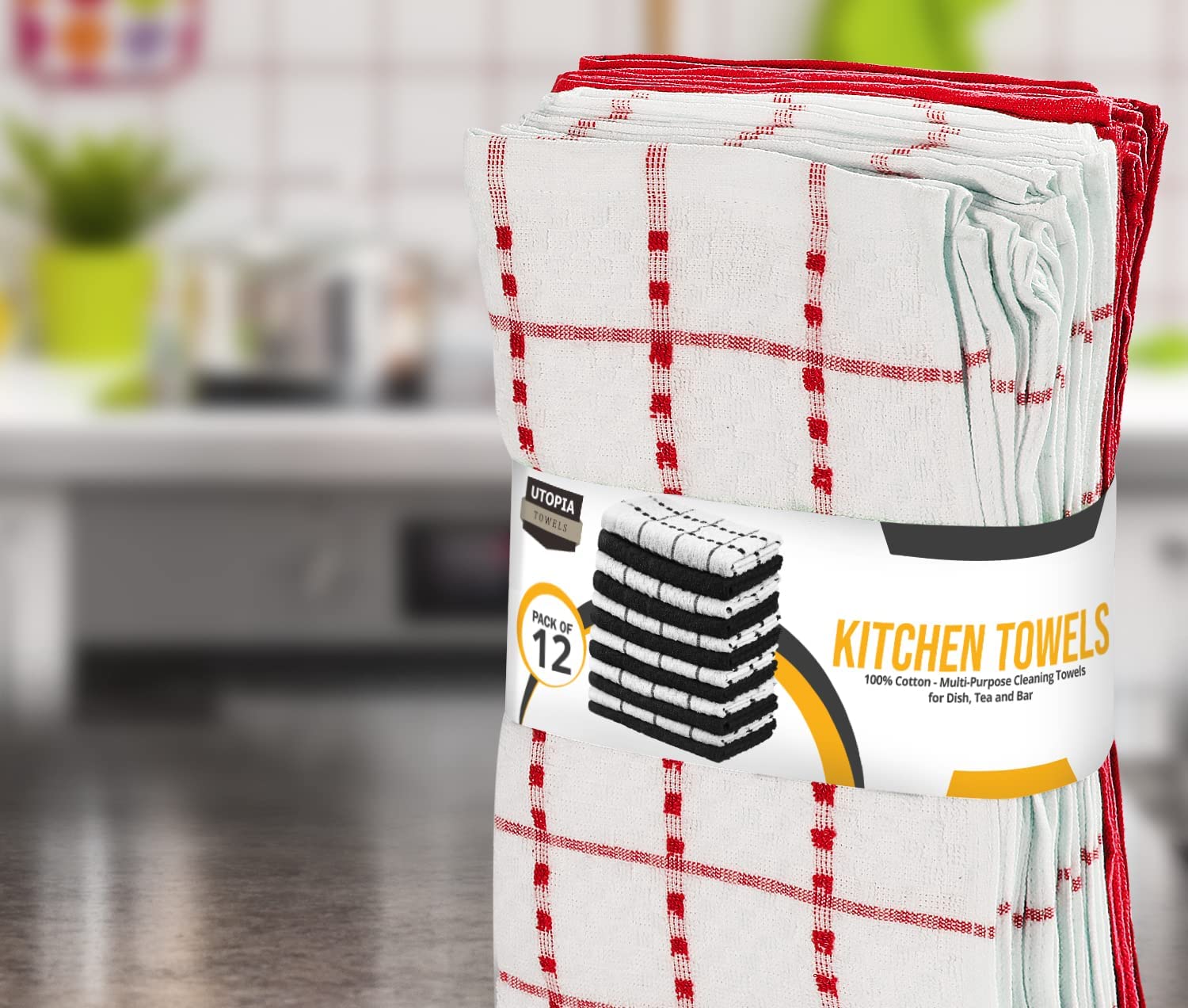 Toallas de cocina (paquete de 12), 15 x 25 pulgadas, 100 % algodón hilado en anillos, súper suaves y absorbentes, juego de toallas de cocina, paños de cocina y toallas de bar (negro)