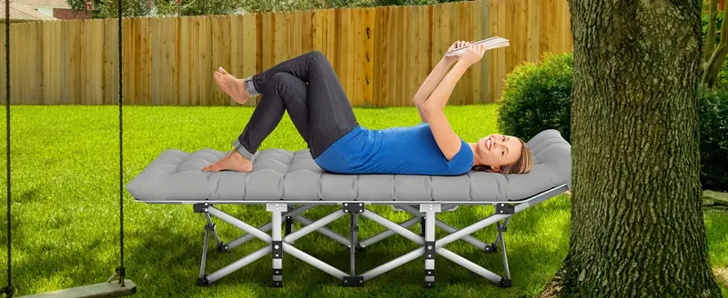 Cama plegable para acampar con colchón, catres para dormir para adultos, cama portátil para acampar con bolsa de transporte, gris de alta resistencia detalles 6