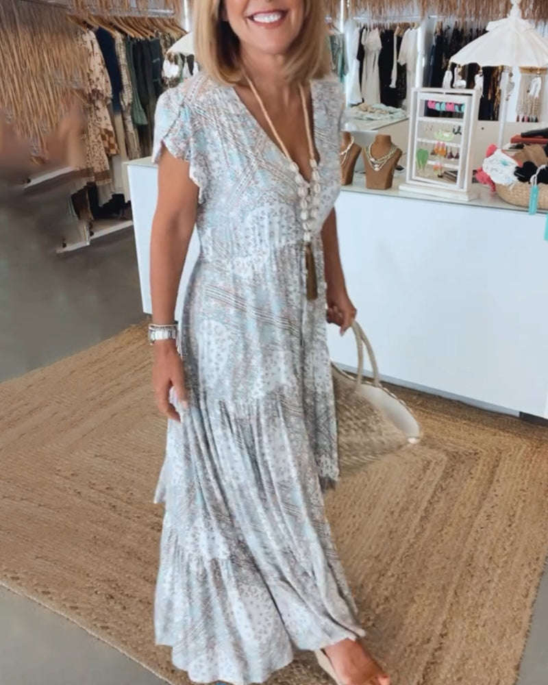 Vestido de fiesta con cuello en V y abertura