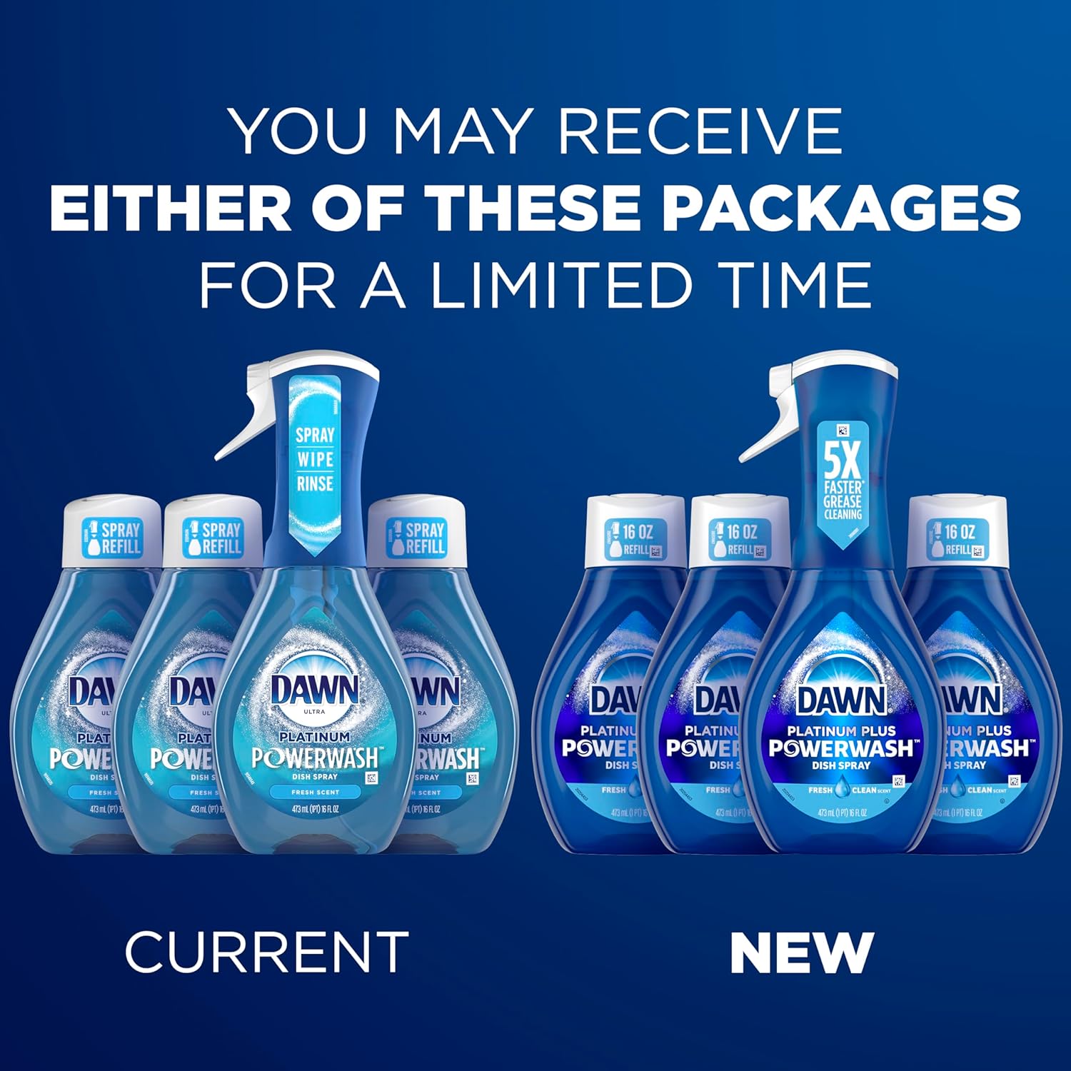 Aerosol lavavajillas Dawn Platinum Powerwash, jabón lavavajillas, aroma fresco, paquete de 1 pulverización (16 oz) + 3 repuestos (16 oz cada uno)