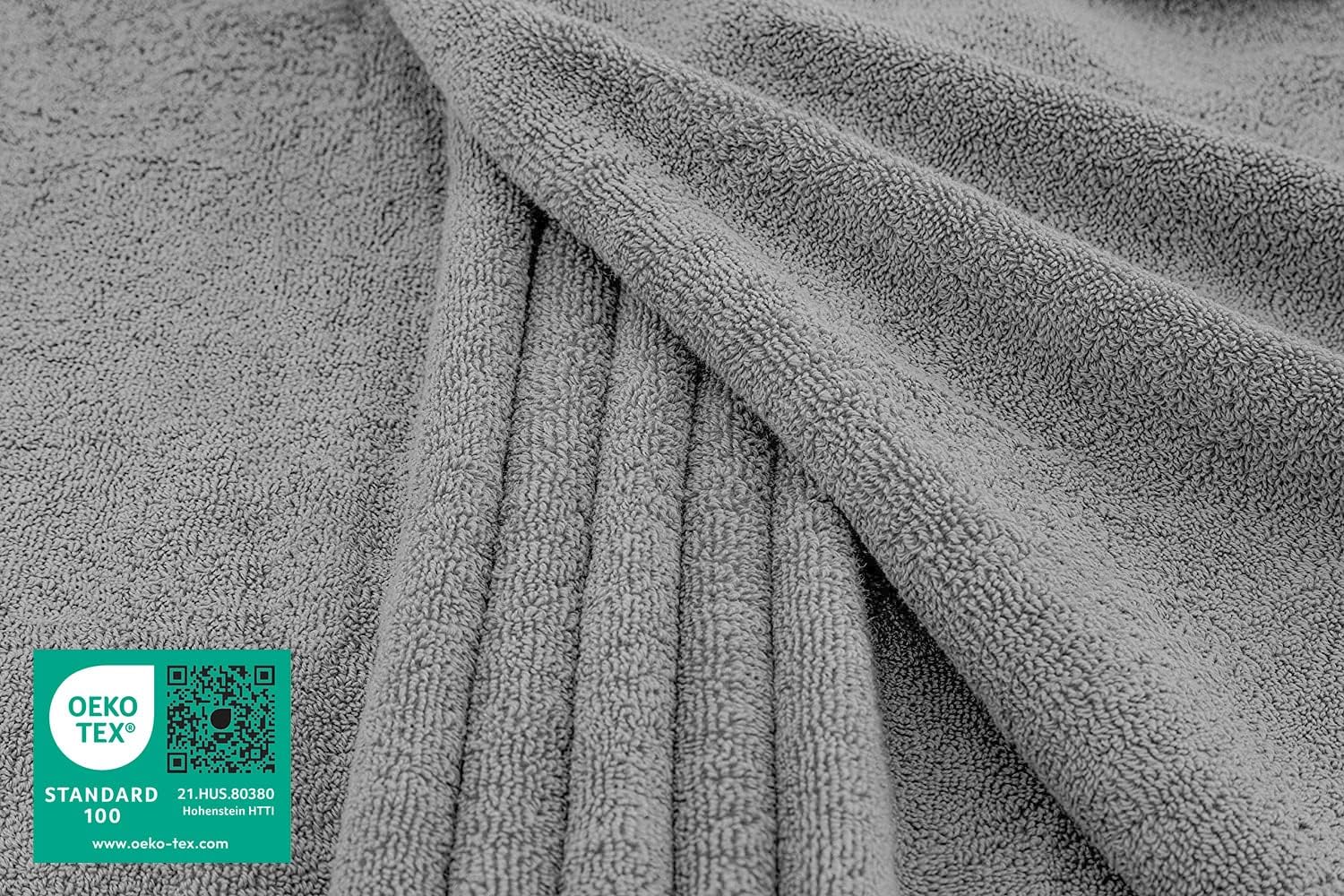 Juego de toallas de lujo American Soft Linen de 6 piezas: 2 toallas de baño, 2 toallas de mano y 2 toallitas, 100 % algodón turco, color gris claro.