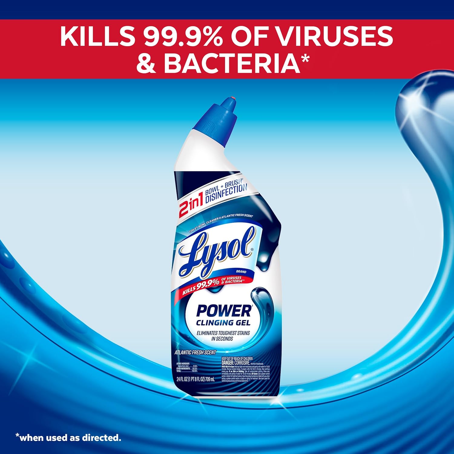 Gel limpiador para inodoros Lysol Power, para limpieza, desinfección y eliminación de manchas, 24 oz, 9 unidades (el empaque puede variar)