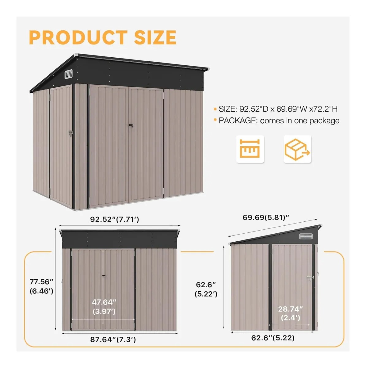 Cobertizo, C/triple Puerta, 7.3x5.3 Pies, Aoxun As Described