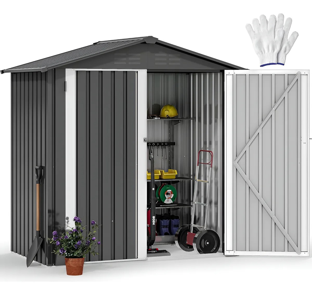 Cobertizo De Almacenamiento De Metal De 6x4 Pies, Dwvo Gris