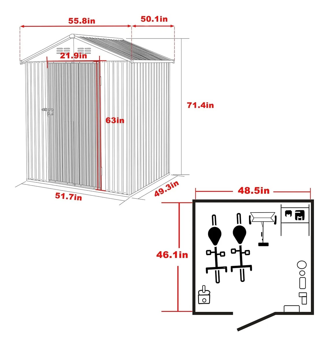 Cobertizo, C/techo De Doble Bucle, 4x4 Pies, Mupater As Described