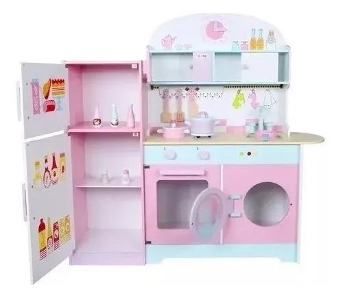 Cocina de Madera Fantastic Toys color rosa con horno refrigerador sonido y accesorios