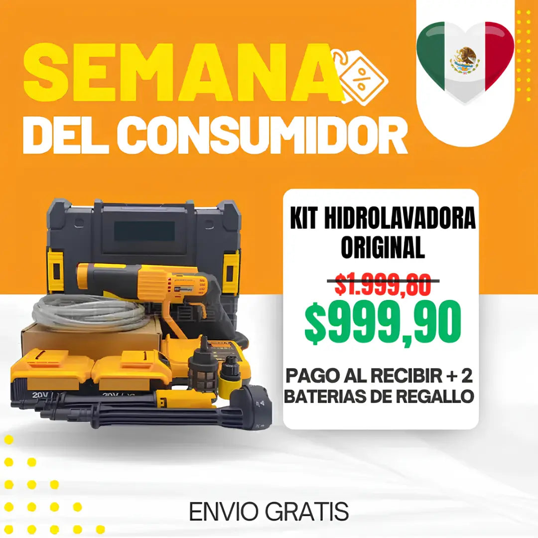 KIT ORIGINAL: Hidrolavadora Portatil + ACCESORIOS + 2 baterias de regallo 48V