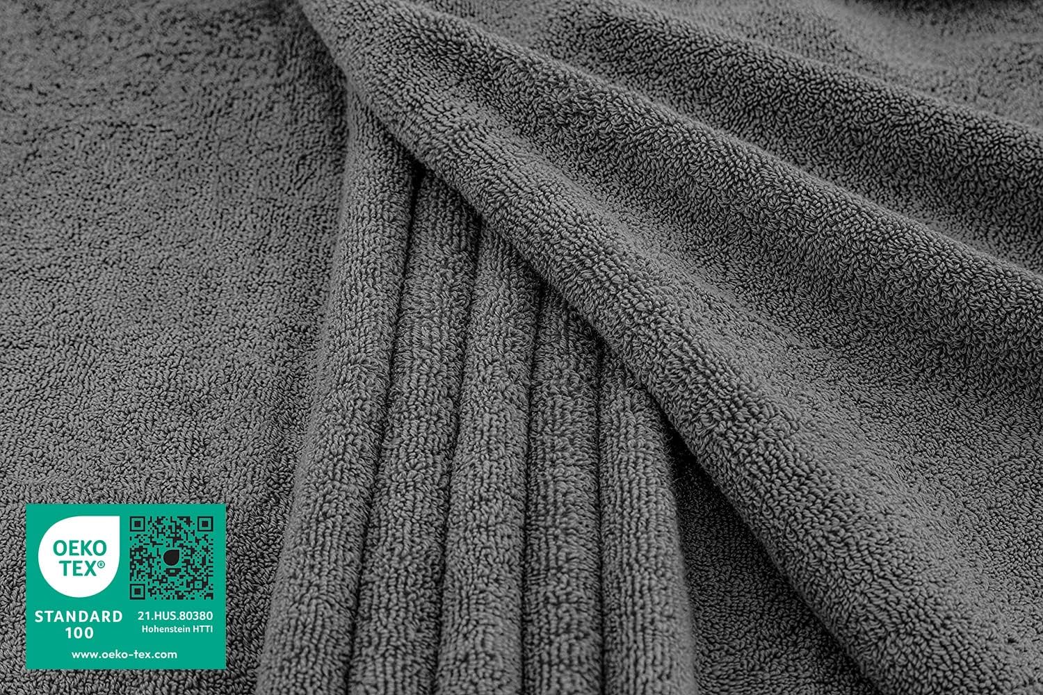 Juego de toallas de lujo American Soft Linen de 6 piezas: 2 toallas de baño, 2 toallas de mano y 2 toallitas, 100 % algodón turco, color gris claro.