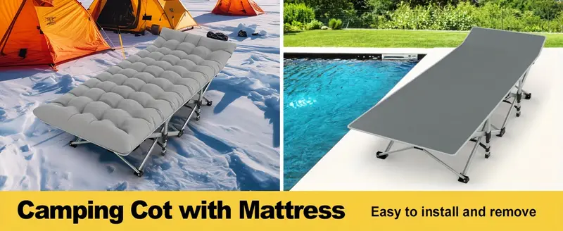 Cama plegable para acampar con colchón, catres para dormir para adultos, cama portátil para acampar con bolsa de transporte, gris de alta resistencia detalles 3