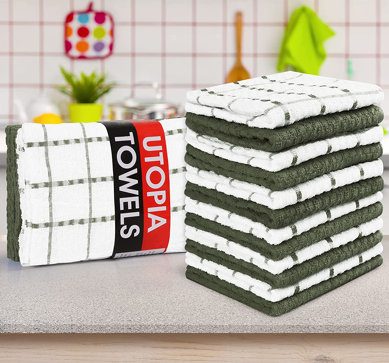 Toallas de cocina (paquete de 12), 15 x 25 pulgadas, 100 % algodón hilado en anillos, súper suaves y absorbentes, juego de toallas de cocina, paños de cocina y toallas de bar (negro)