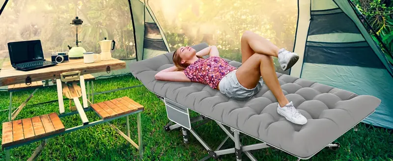 Cama plegable para acampar con colchón, catres para dormir para adultos, cama portátil para acampar con bolsa de transporte, gris de alta resistencia detalles 1